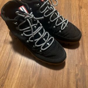 Hunter Blue Lace Up Boots with White Accents